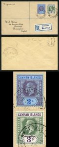 Cayman Is KGV 2/- and 3/- on Registered Wilson cover SUPERB
