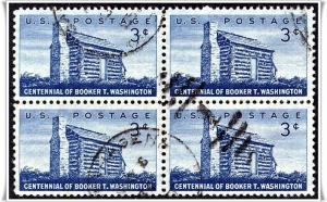♦SC#1074 3¢ Booker T. Washington Block of Four (Used)