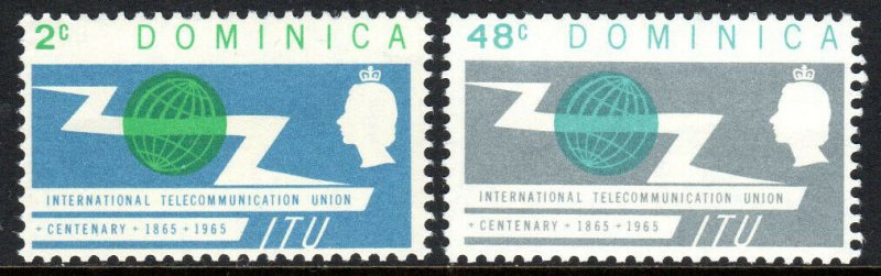 Dominica 185-186, MNH. Intl. Telecommunication Union, cent. ITU Emblem, 1965
