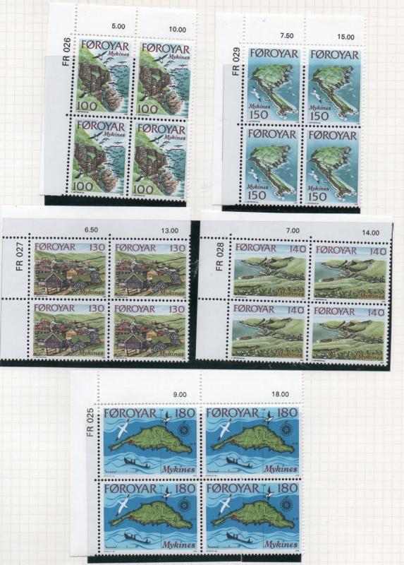 Faroe Islands Sc  31-5 1978 Mykines Island stamp set blocks of 3  mint NH