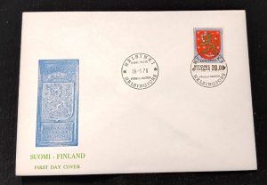 D)1978, FINLAND, FIRST DAY COVER, ISSUE, NATIONAL COAT OF COAT, NAME OF THE