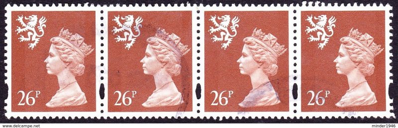 GREAT BRITAIN Scotland 1996 QEII Horizontal Strip of 4 x 26p Red-Brown Machin...