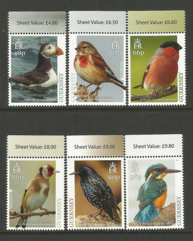 Guernsey 2019 MNH National Birds Europa Kingfishers Puffins 6v Set of Stamps