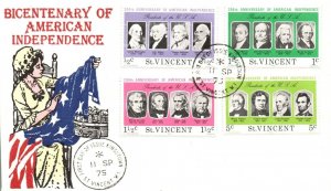 St Vincent 1975 FDC - Bicentenary of American Independence - F28138