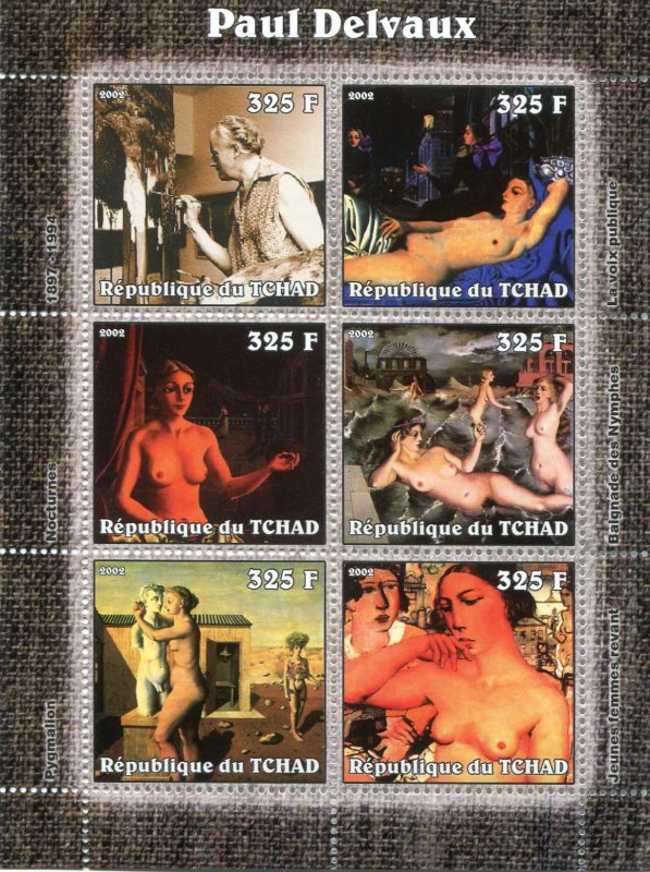 Chad 2002 PAUL DELVAUX Paintings Sheet Perforated Mint (NH)