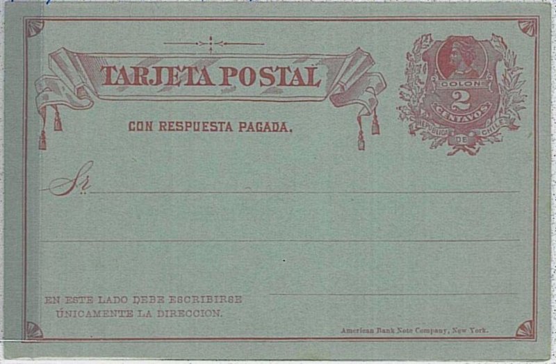 37477 - CHILE-Postal Stationery:COLUMBUS COLOMBO-Higgings & Gage #8 Double Card-