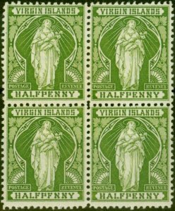 Virgin Islands 1899 1/2d Yellow-Green SG43a 'HALF PFNNY' V.F MNH & LMM Block ...