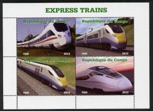 CONGO B. - 2013 - Express Trains #2 - Perf 4v Sheet - Mint Never Hinged