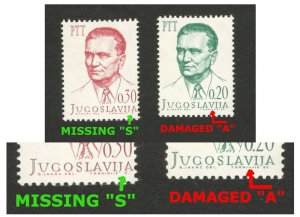 YUGOSLAVIA-MNH SET - TITO - ERROR , MISSING S and DAMAGED A - 1966.