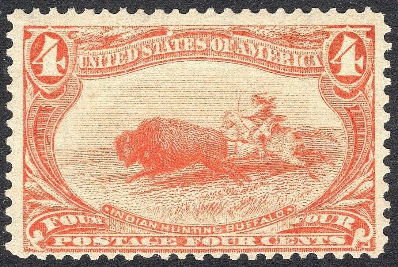 #287 F-VF MNH OG-4¢ INDIAN HUNTING BISON-TRANS-MISSISSIPPI ISSUE! (REM #287-20)