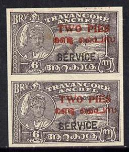 Indian States - Travancore-Cochin 1949 Official 2p on 6ca...