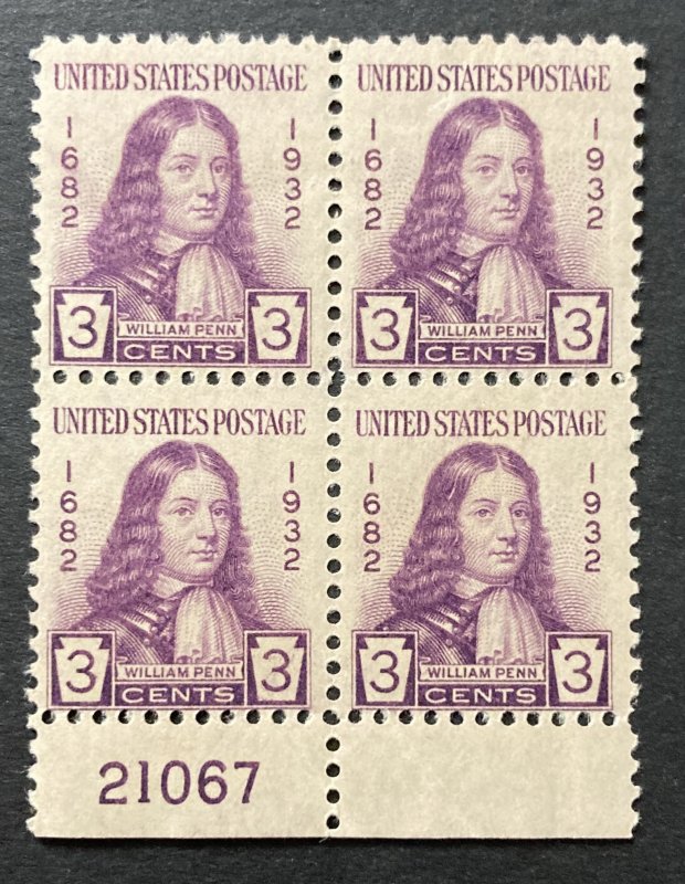 U.S. 1932 #724 PB, William Penn, MNH(gum bends), CV $10.