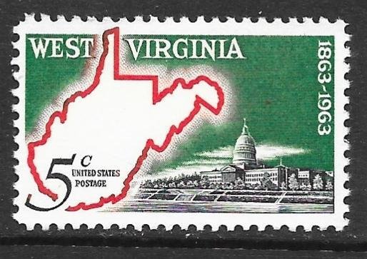 USA 1232: 5c Map of West Virginia and State Capitol, MNH, VF