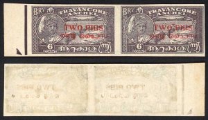 Travancore-cochin SG1g 2p on 6ca Imperf apostrophe after two