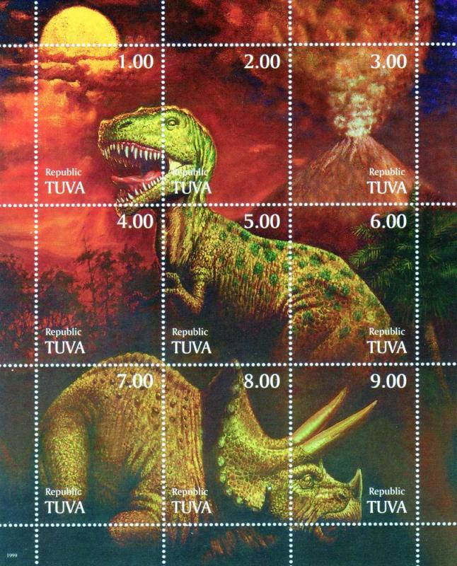 Tuva 1999 (Russia Local Stamp Issues) DINOSAURS s/s Perforated Mint (NH)