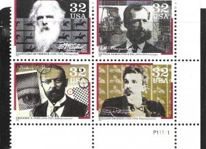 US#3061-64  32c Pioneers of Communication  PB of 4 (MNH) CV $3.00