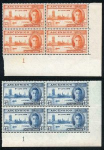 Ascension SG48/9 1946 Victory Plate Blocks of Four U/M