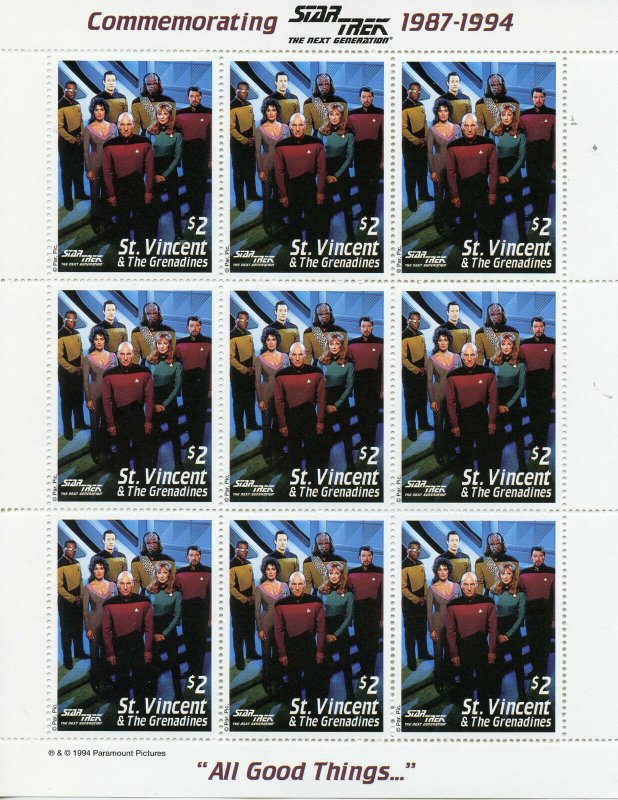 Star Trek Stamps St Vincent & Grenadines 1994 MNH Next Generation 2x 9v M/S