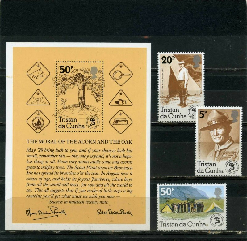 TRISTAN DA CUNHA 1982 SCOUTS SET OF 3 STAMPS & S/S  MNH 