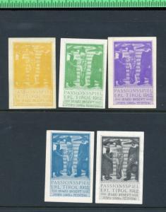 5 VINTAGE PASSIONSSPIEL TIROL 1912 Passion Play AUSTRIA POSTER STAMPS (L348)