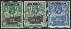 ASCENSION 1922 KGV ST HELENA OVERPRINTED ½D 2D AND 3D