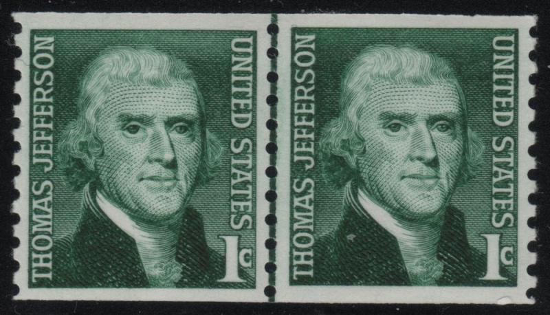 1299 1c Thomas Jefferson Line Pair NH