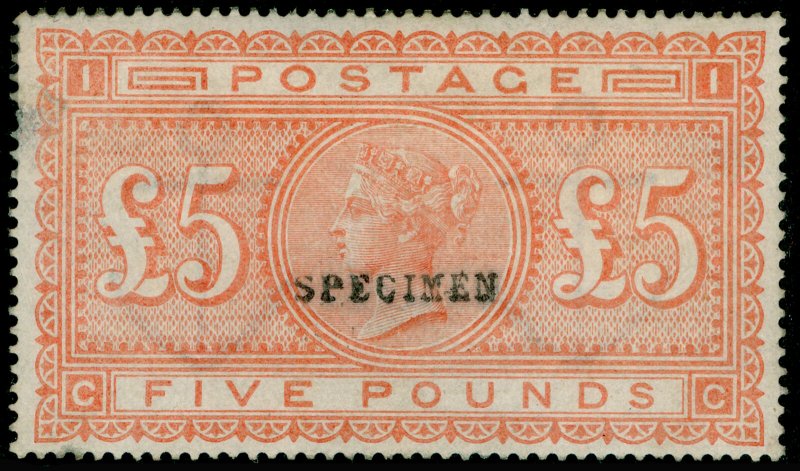 SG133s, SCARCE £5 orange, plate 4, LH MINT. Cat £3500. SPECIMEN. CC