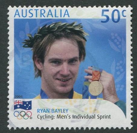 AUSTRALIAN GOLD MEDALIST ATHENS 2004 - 50c RYAN BAYLEY - USED