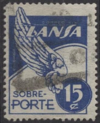 Colombia C168 (used) 15c LANSA airline, wing, lt blue (1950)