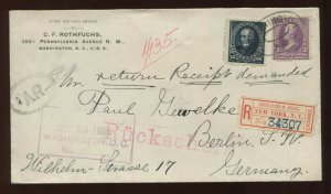 1895 2 Color Registered Cover Washington DC to Berlin Germany with Nice Markings