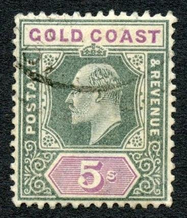 Gold Coast 1902 5s green and mauve wmk Crown CA SG46 VFU cat 130 pounds 