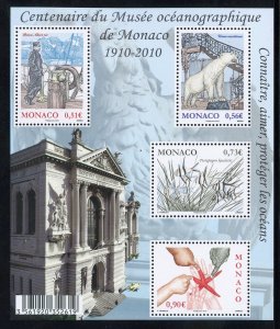 Monaco 2587 MNH, Oceanographic Museum of Monaco Cent.  Souvenir Sheet - 2010.