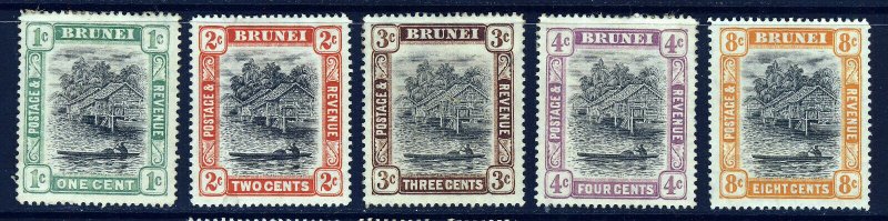 BRUNEI 1907-10 Brunei River Watermark Mult Crown CA Part Set SG 23 to SG 28 MINT 