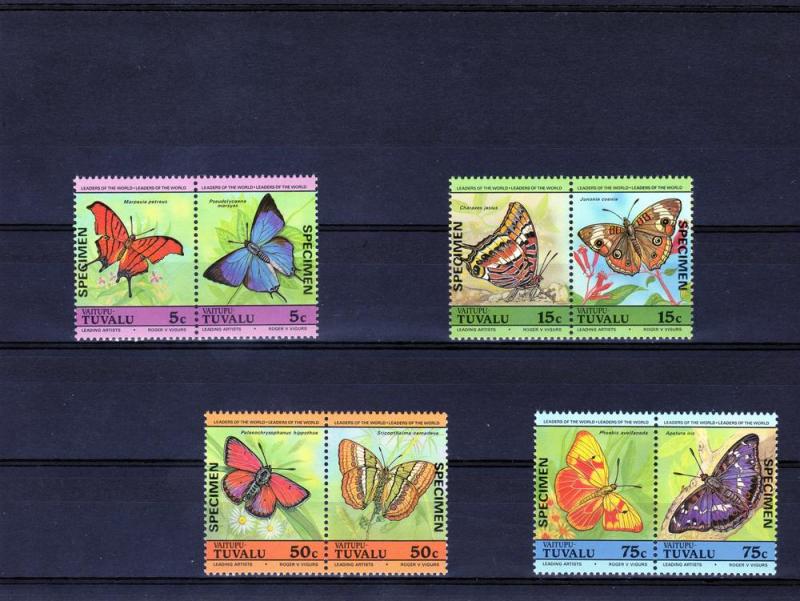 Tuvalu Vaitupu  1985  Sc# 39-42 Butterflies Specimen (8) MNH