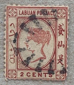 Labuan 1885 2c rose QV, with rare reversed watermark.  Scott 17 variety. SG 30x