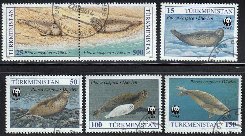 Turkmenistan #34-38 Caspian Seal, World Wildlife Fund Set, 1993. used