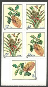 MALACK 3128b, 32c Botanical Print,  Booklet Pane of 5 bp3128b