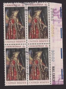 1968 Xmas #1363 Used Block 4 SPECIAL HANDLING in margin VF