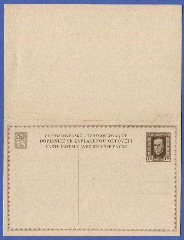 CZECHOSLOVAKIA 1926 1,20h + 1,20h Masaryk Mint Reply Postal Card, Pofis CDV 34