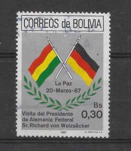 BOLIVIA 1987 VISIT OF PRESIDENT OF GERMANY FLAGS NATIONAL EMBLEMS SC739 MI1051 U