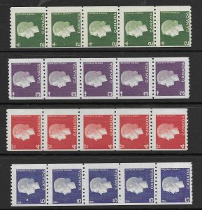 Canada 406-09  1963  set  4  strips of 5 fine mint nh