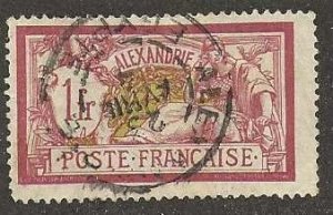 French Offices in Alexandria 28, used,, socked on nose, 1902.  (f222)