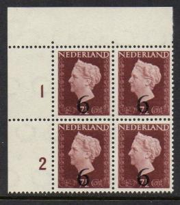 Netherlands 1950 Surcharge Block of 4 VF MNH (330)