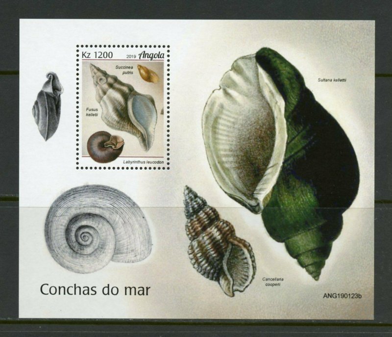 ANGOLA 2019 SEA SHELLS  SOUVENIR SHEET MINT NEVER HINGED 