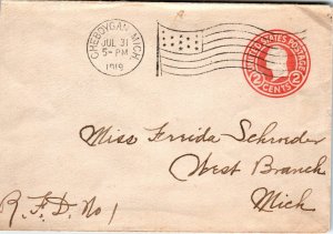 1919 Cheboygan Flag Cancel Cover to West Branch MICH RFD #1 - L27243