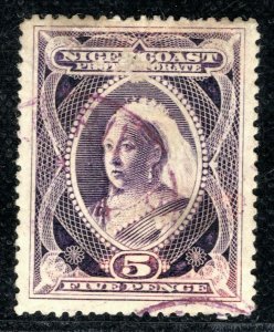 Nigeria NIGER COAST QV Stamp 5d Used (1894) Note *PURPLE* CDS Postmark OBLUE10