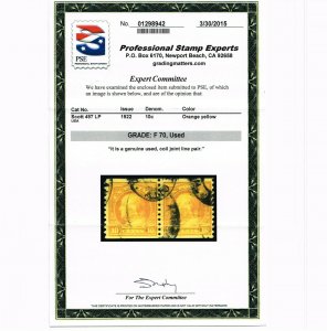 EXCEPTIONAL GENUINE SCOTT #497 USED COIL LINE PAIR PSE CERT GRADED F-70  #9666