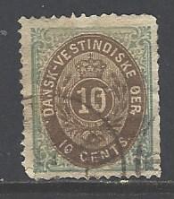 Danish West Indies 10 used perf 14 x 13 1/2 (RS)