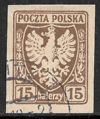 POLAND 1919 15h Polish Eagle Issue Sc 66 VFU