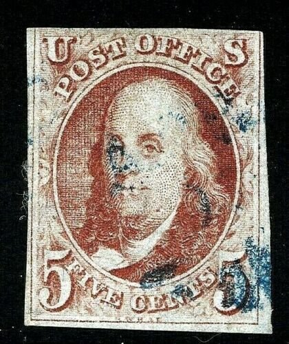 [L5]    US #1 ~ USED 1847 Franklin w/ Light Blue Cancel 